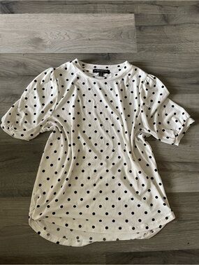 Banana Republic White Top with Black Polka Dots and Puff Sleeves
